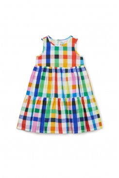 Rainbow Gingham Tiered Dress