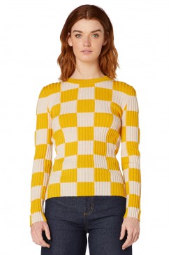 Checkered Knit LS Top
